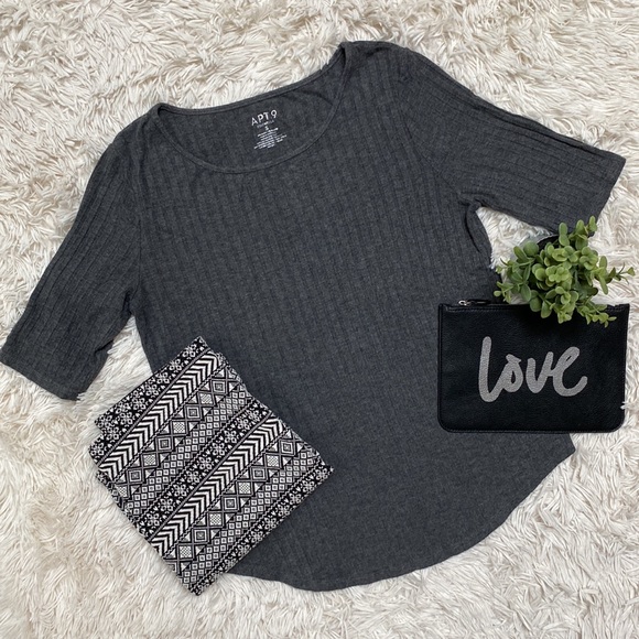 Apt. 9 Ribbed SS Top 💗 Gray - Picture 2 of 12